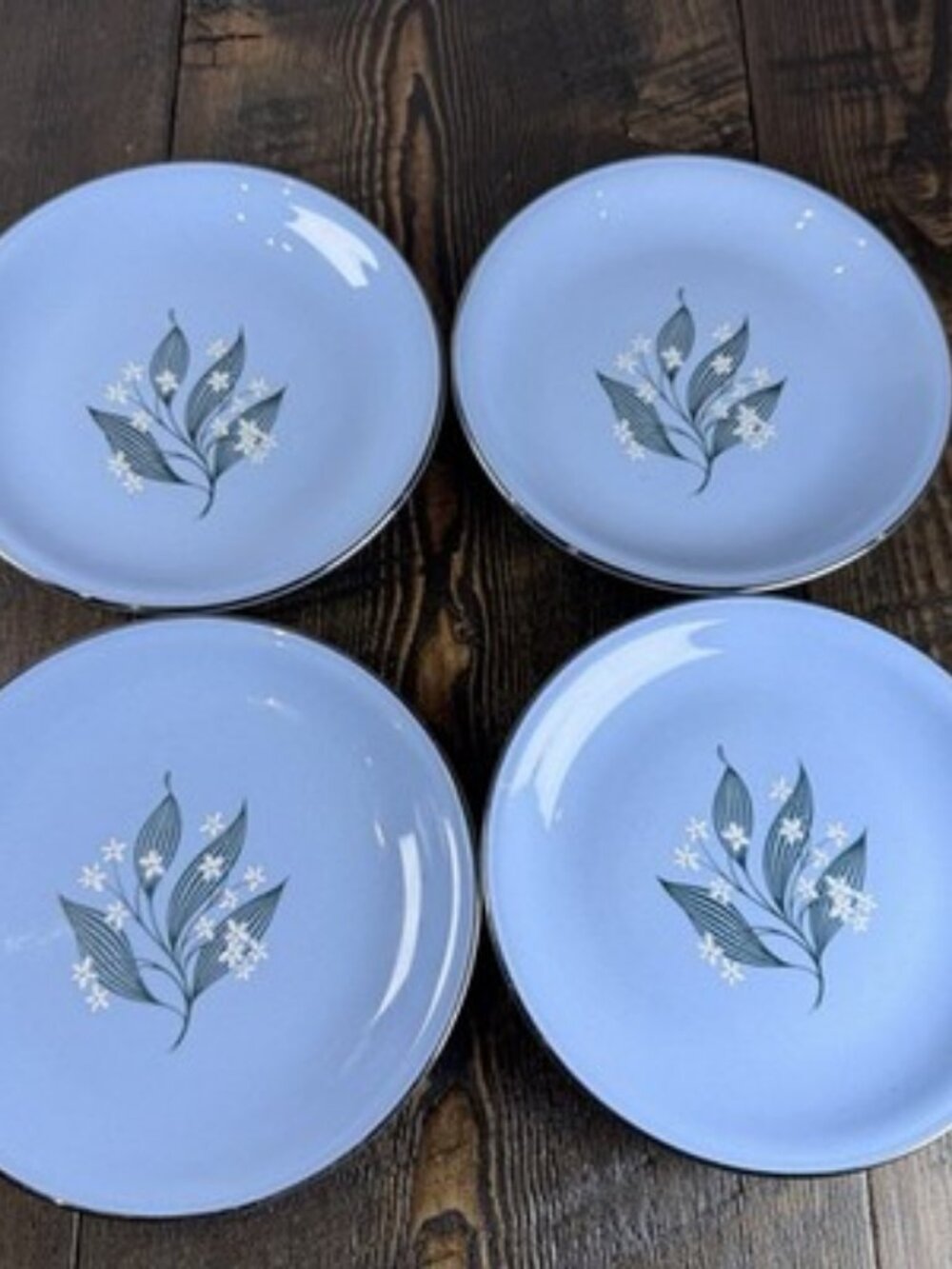 Set of 4 Homer Laughlin Skytone Blue 6" Bread Plate Stardust Blue MCM Leaves